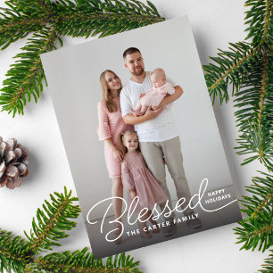 Modern Blessed Chrismas Holiday Photo Card