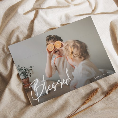 Modern Blessed Photo  Happy Thanksgiving  Postcard