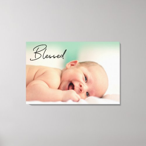 Modern Blessed Script Baby Photo Canvas Print