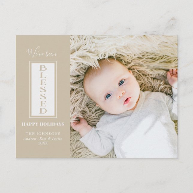 Modern Blessed Tyopgrahy Holiday Photo Postcard (Front)