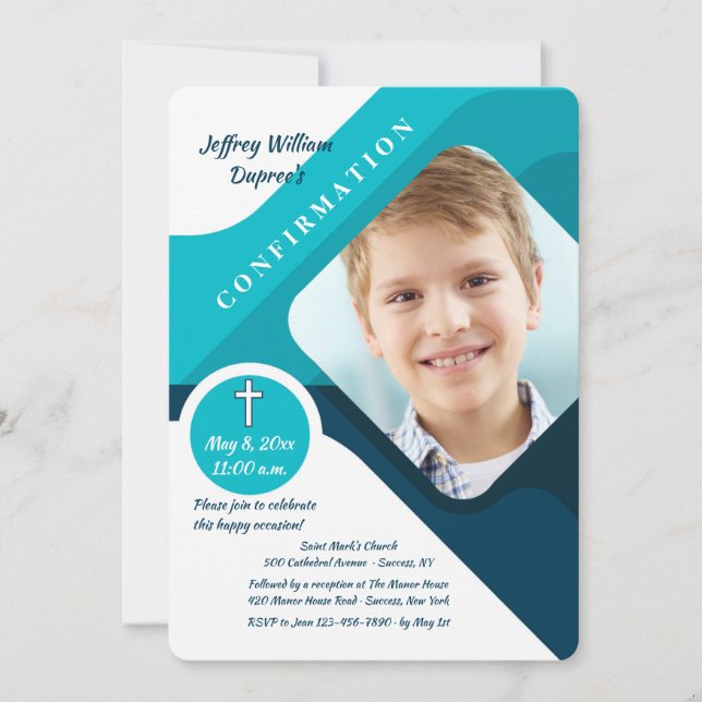 Modern Blessing Photo Confirmation Invitation (Front)