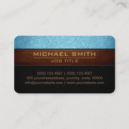Modern Blizzard Blue and Black Leather Look Business Card
