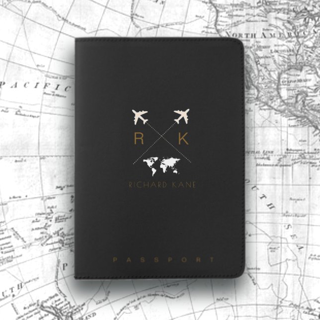 Modern blk. Travel Passport Cover Design with Name (Creator Uploaded)