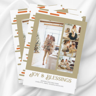 Modern Block 4 Photo Christmas Personalized Holiday Card