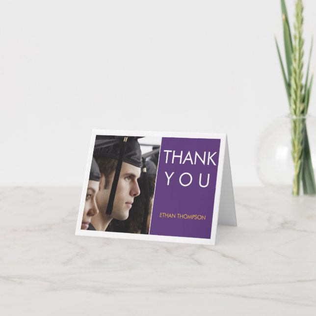 Modern Block Photo Grad Thank You Purple White (Front)
