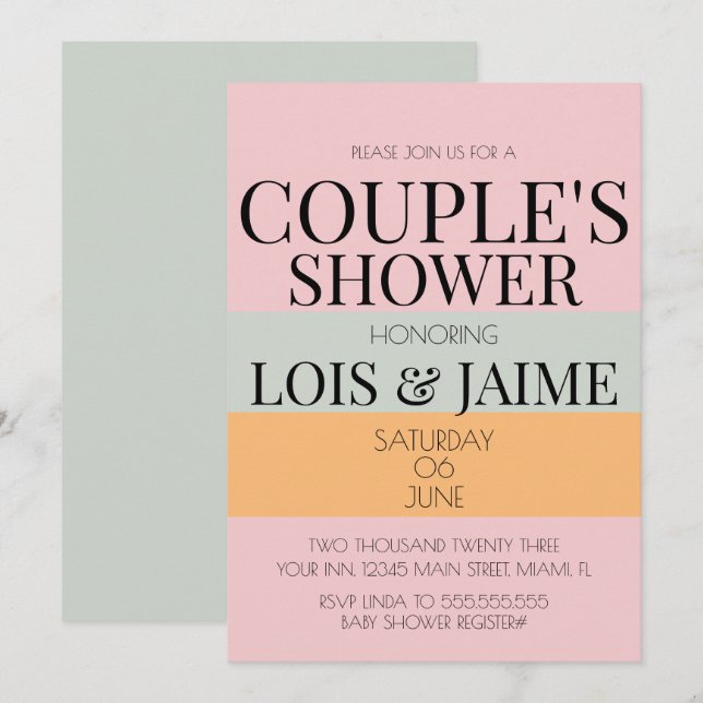 Modern Block Pink Mint Bright Couples Baby Shower  Invitation (Front/Back)