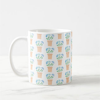 Modern Block Print Blue Floral Pots Coffee Mug