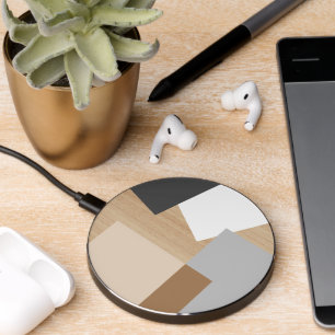 Modern Block Stripes Pattern Art On Faux Wooden Wireless Charger