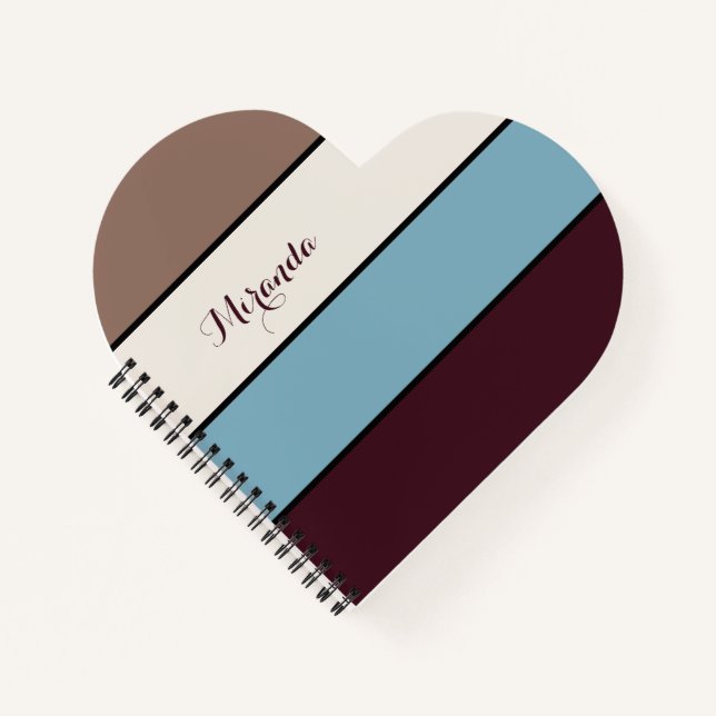 Modern Block Stripes Your Name Heart Shaped Notebook (Front)