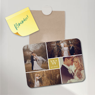 Modern Block Wedding Monogram Photo Collage Magnet