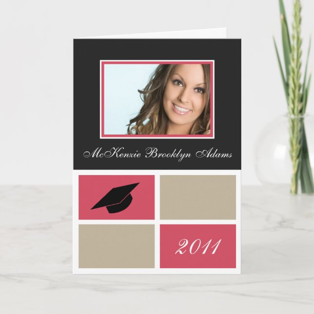 Modern Blocks Folded Graduation Invitation (pink) (Front)