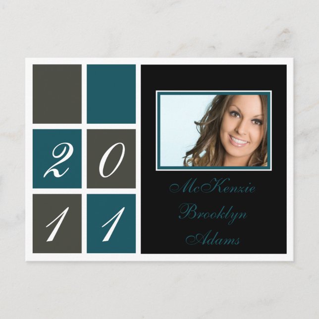 Modern Blocks Graduation Announcement (teal) (Front)