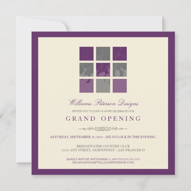 Modern Blocks Grand Opening Invitation (purple) (Front)