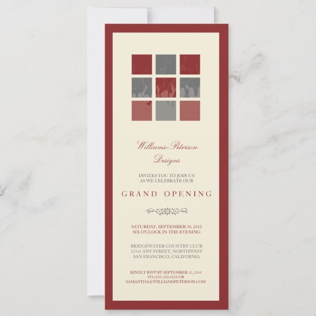 Modern Blocks Grand Opening Invitation (red) (Front)