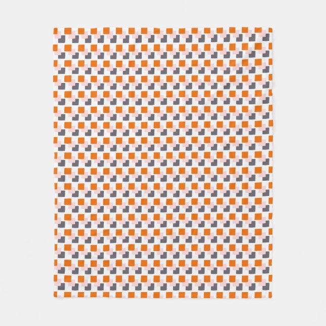 Modern Blocks Orange Pink Grey Fleece Blanket (Front)