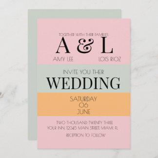 Modern Blocks Pink Mint Bright and Bold Wedding Invitation