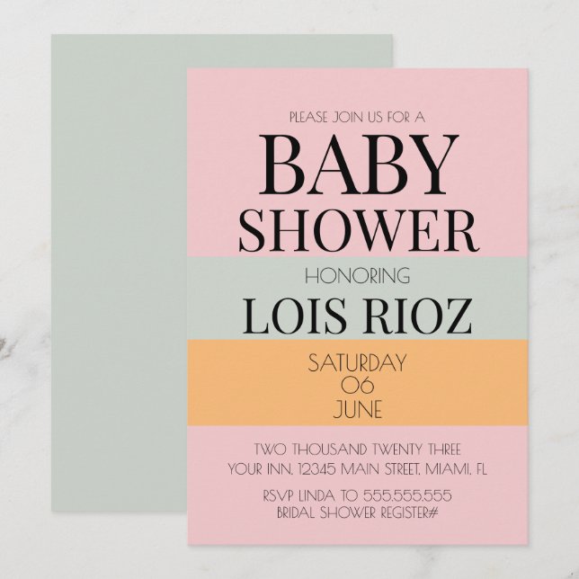 Modern Blocks Pink Mint Bright Bold Baby Shower Invitation (Front/Back)