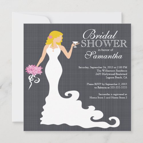 Modern Blonde Bride Wine Bridal Shower Invitations