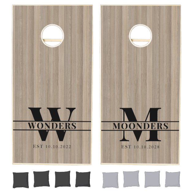 Modern Blonde Wood Pinstripe Custom Cornhole Set