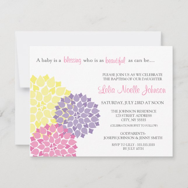 Modern Bloom Baby Baptism Christening Invitation (Front)