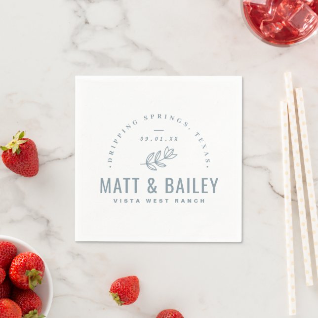 Modern Bloom Wedding Monogram | Dusty Blue Napkins (Insitu)