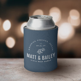 Modern Bloom Wedding Monogram | Lake Blue Can Cooler