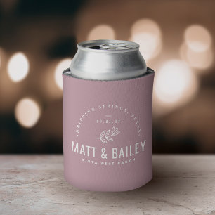 Modern Bloom Wedding Monogram Mauve Can Cooler