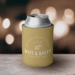 Modern Bloom Wedding Monogram   Mustard Yellow Can Cooler