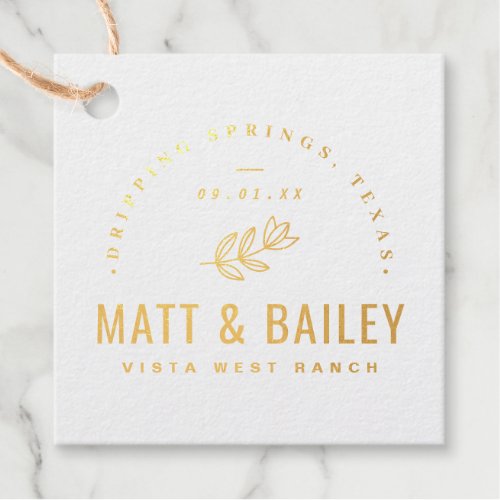 Modern Bloom Wedding Monogram Real Gold Foil Foil Favor Tags