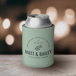 Modern Bloom Wedding Monogram   Sage Can Cooler