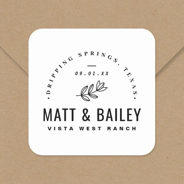 Modern Bloom Wedding Monogram Square Sticker (Creator Uploaded)