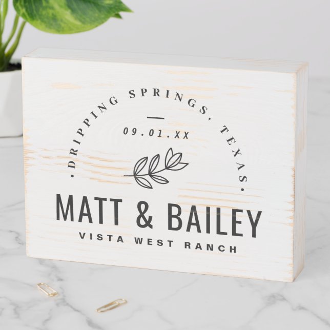 Modern Bloom Wedding Monogram Wooden Box Sign (In Situ Horizontal)