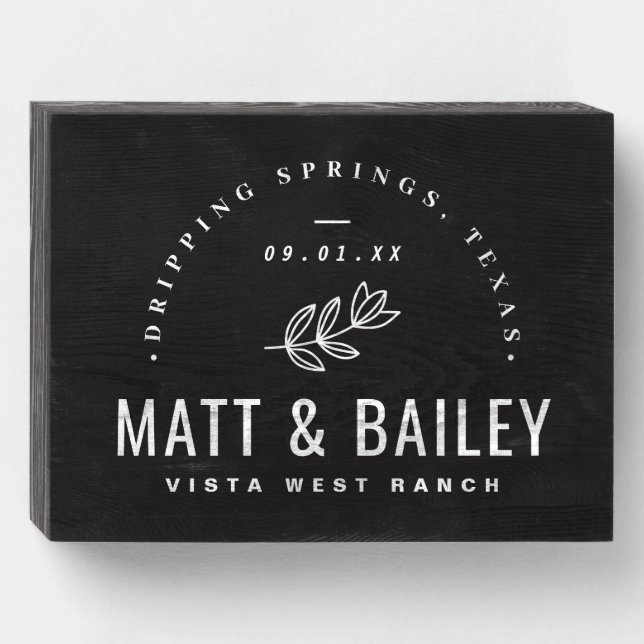 Modern Bloom Wedding Monogram Wooden Box Sign (Front Horizontal)