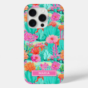 Modern Blooming Cacti Personalized iPhone 15 Pro Case