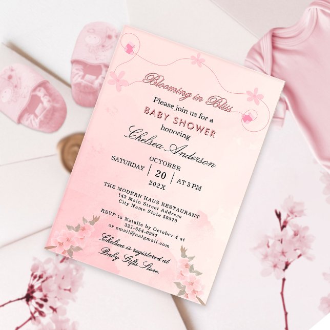 Modern Blooming in Bliss Blush Pink Baby Shower  Acrylic Invitations (Creator Uploaded)