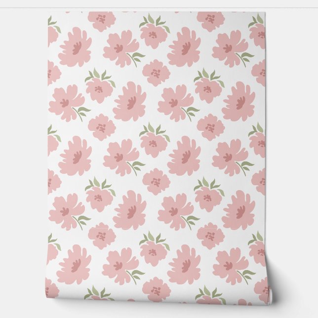 Modern Blooms Dusty Rose Nursery Kids Room Wallpaper (Unrolling)