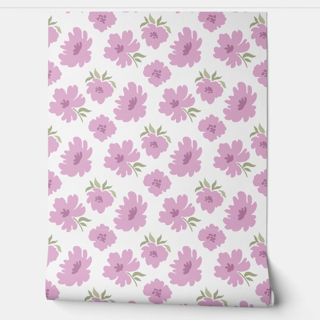 Modern Blooms Lavender Nursery Kids Room Wallpaper (Unrolling)
