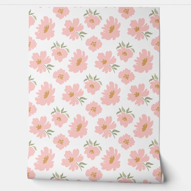 Modern Blooms Pink Gold Nursery Kids Room Wallpaper (Unrolling)