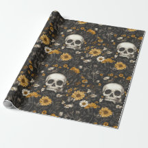Modern Blossom Skull style gift paper
