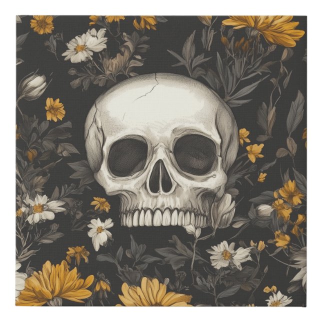 Modern Blossom Skull-Style Leinwand Faux Canvas Print (Front)