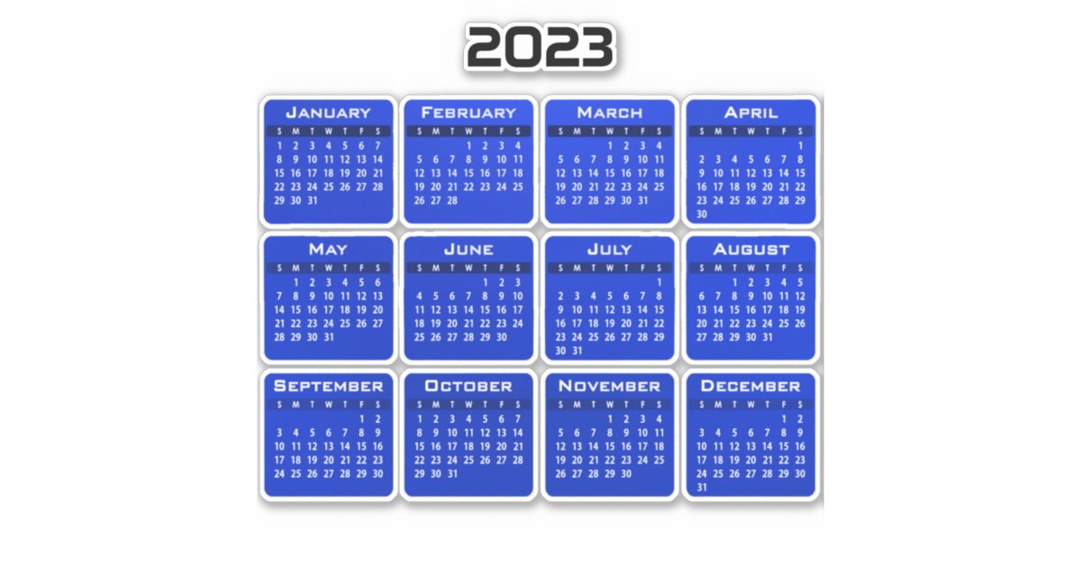 Modern Blue 2023 Monthly Calendar Sticker | Zazzle Modern Blue 2023 Monthly Calendar Sticker | Zazzle