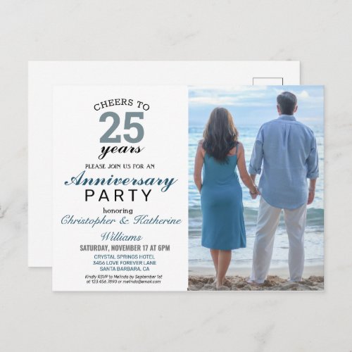 Modern Blue 25th Silver Wedding Anniversary Invite