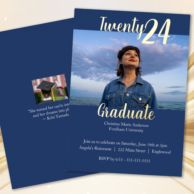 Modern, Blue 2 Photo Graduation Foil Invitation (Creator Uploaded)