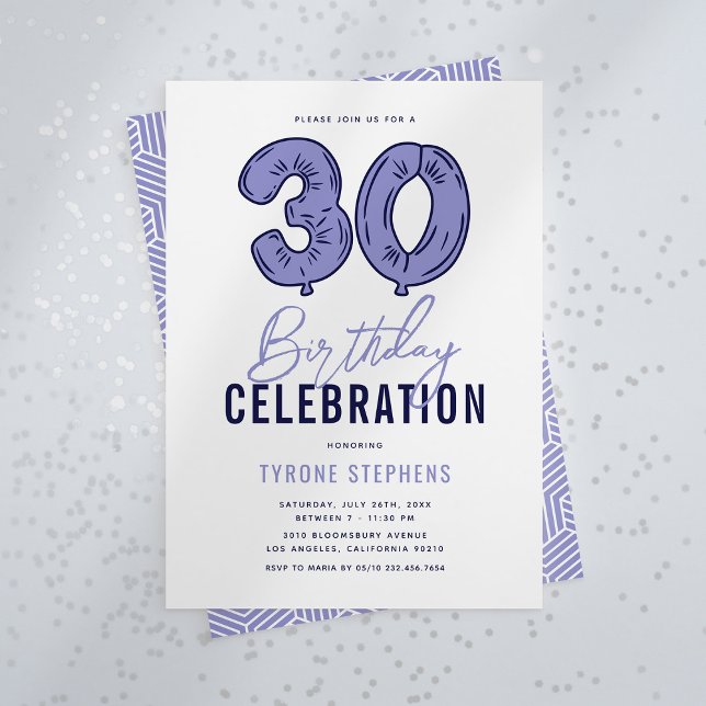 Modern Blue 30th Birthday Party Invitation (Creator Uploaded)