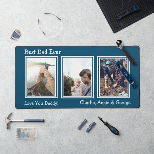 Modern Blue 3 Photo Best Dad Desk Mat
