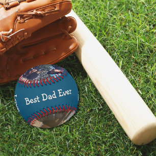 Modern Blue 3 Photo Best Dad Ever Baseball