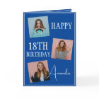 Modern Blue 3 Photo Collage 18th Birthday