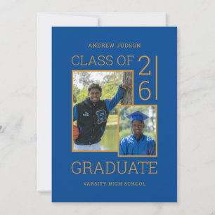 Modern Blue 3 Photos Class Of 26 Graduation Party Invitation