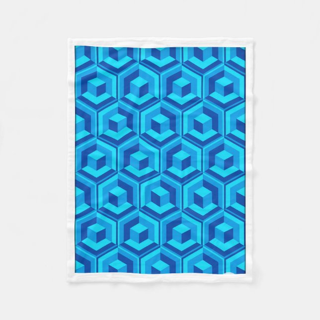 Modern Blue 3D Geometric Cube Pattern Baby Blanket (Front)