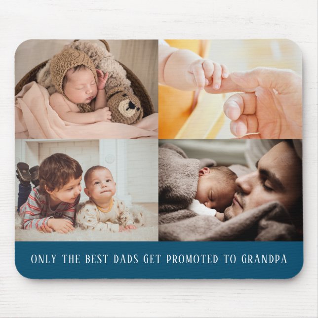 Modern Blue 4 Photo Collage for Grandpa Mouse Pad (Front)